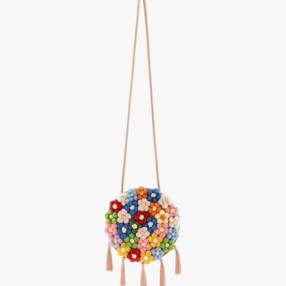 Colorful Crochet Flower Round Crossbody Bag
